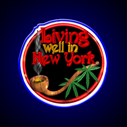 Living Well In New York W Cannabis Hemp Inspired Green Leaf Led Neon Sign Rgb Color