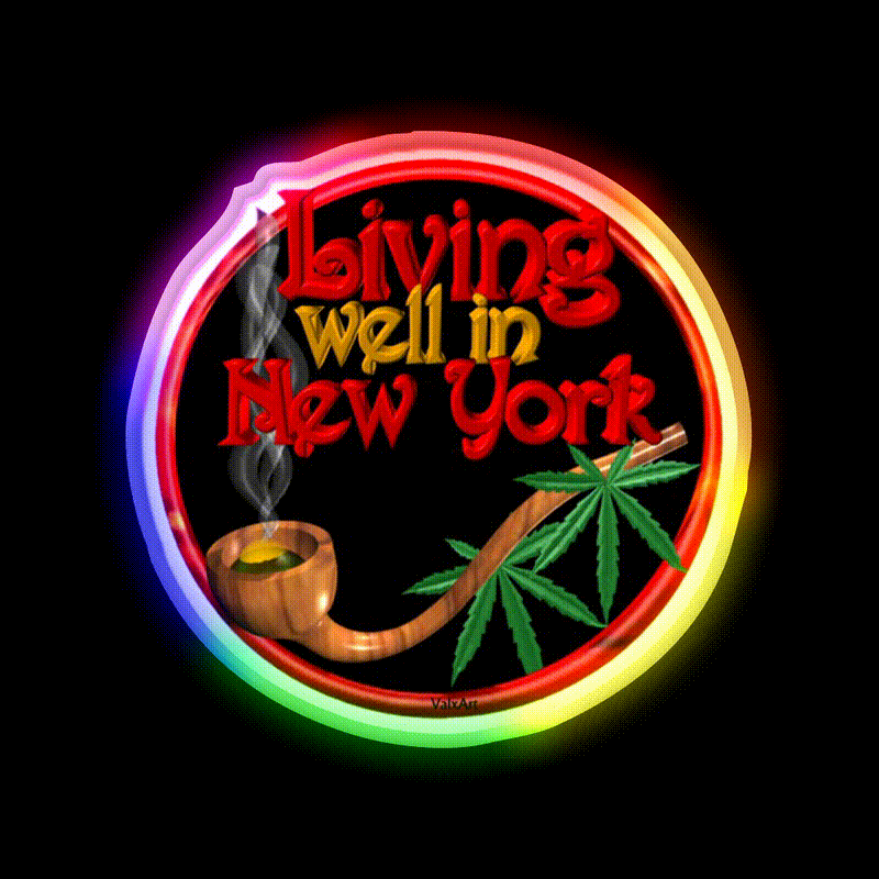Living Well In New York W Cannabis Hemp Inspired Green Leaf Led Neon Sign Rgb Color