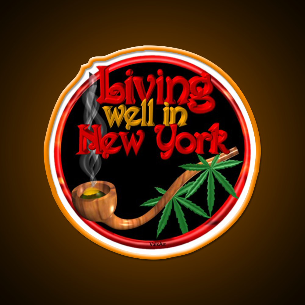 Living Well In New York W Cannabis Hemp Inspired Green Leaf Led Neon Sign Rgb Color
