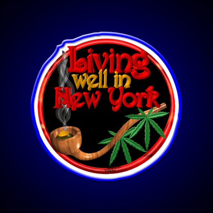 Living Well In New York W Cannabis Hemp Inspired Green Leaf Led Neon Sign Rgb Color - Shineneon