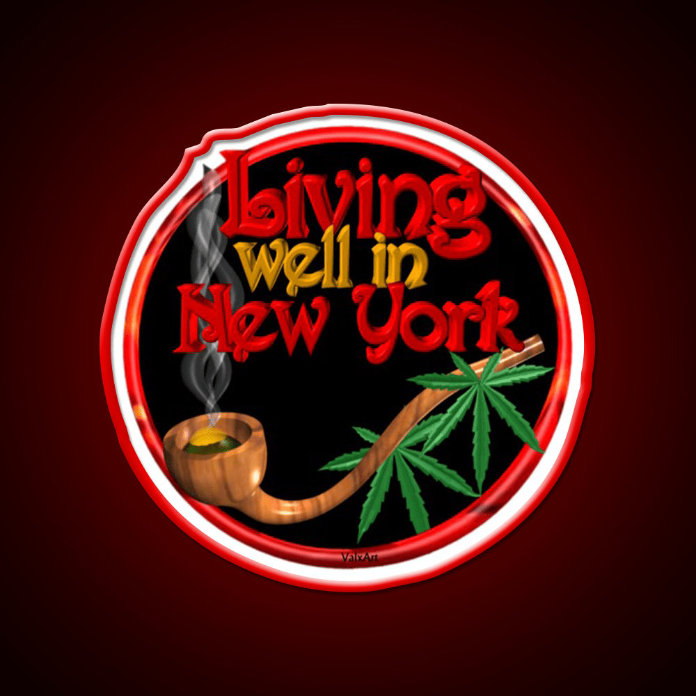 Living Well In New York W Cannabis Hemp Inspired Green Leaf Led Neon Sign Rgb Color - Shineneon