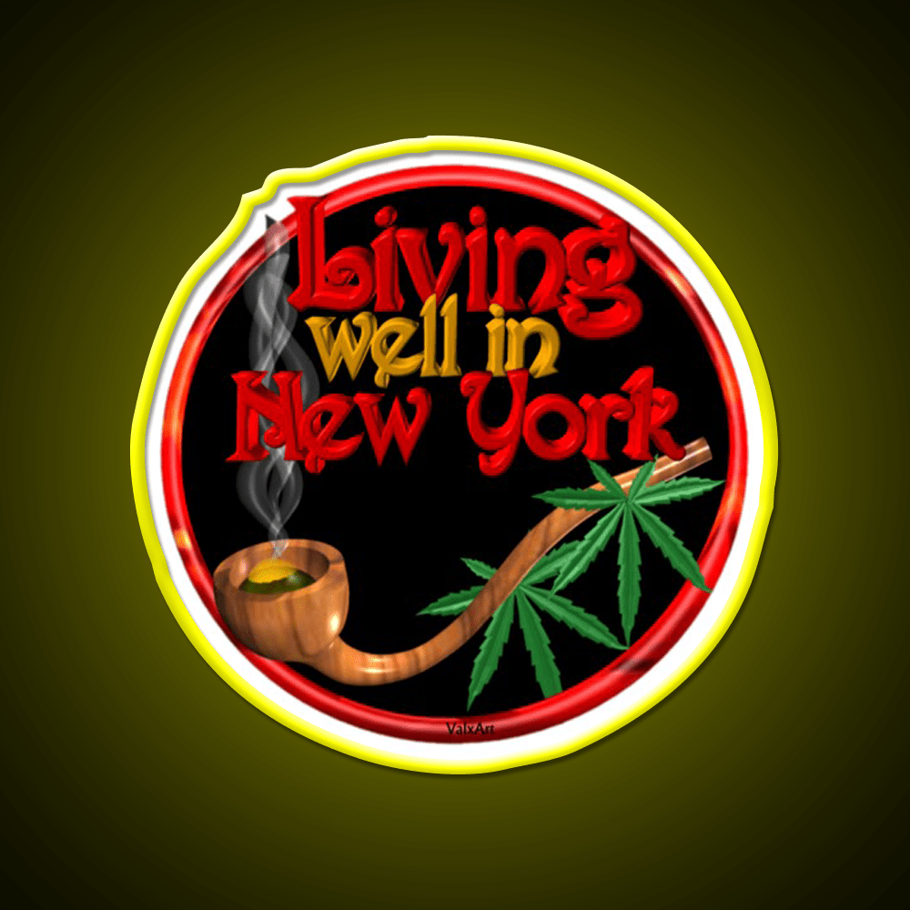 Living Well In New York W Cannabis Hemp Inspired Green Leaf Led Neon Sign Rgb Color - Shineneon