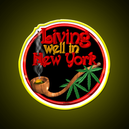 Living Well In New York W Cannabis Hemp Inspired Green Leaf Led Neon Sign Rgb Color - Shineneon