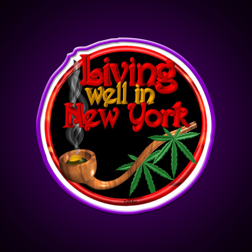 Living Well In New York W Cannabis Hemp Inspired Green Leaf Led Neon Sign Rgb Color - Shineneon