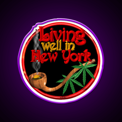 Living Well In New York W Cannabis Hemp Inspired Green Leaf Led Neon Sign Rgb Color - Shineneon