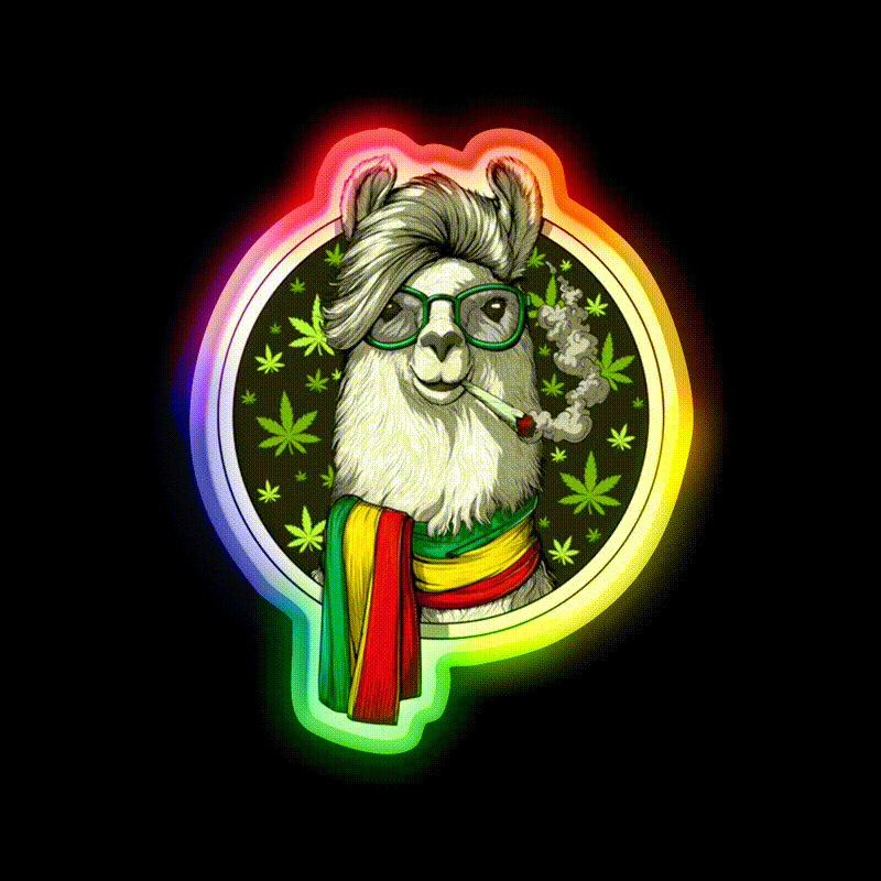 Llama Stoner Weed Hemp Inspired Green Leaf Led Neon Sign Rgb Color - LED neon sign close-up detail