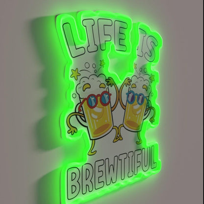 Llife Is Brewtiful Life Is Short Drink Beer Rgb Led Neon Sign - LED neon sign close-up detail