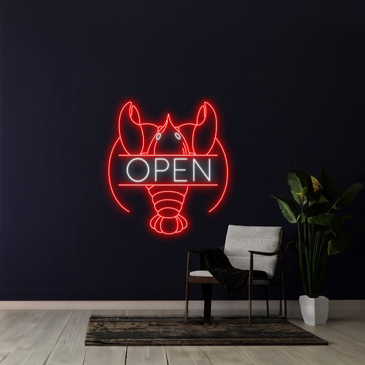 Lobster Open Neon Sign Sea Food Wall Room Decor