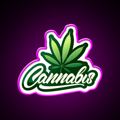 Logo 2 Hemp Inspired Green Leaf Led Neon Sign Rgb Color - Neon sign mounted on wall in room