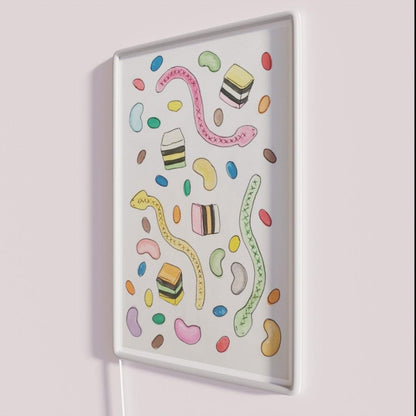 Lollies Rgb Led Neon Sign - Neon sign mounted on wall in room