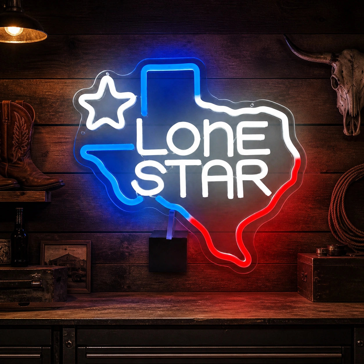 Lone Star Text Texas Outline Garage Neon Sign Vintage LED Neon Sign high-converting product image
