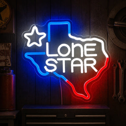Lone Star Text Texas Outline Garage Neon Sign Vintage LED Neon Sign real lifestyle scene