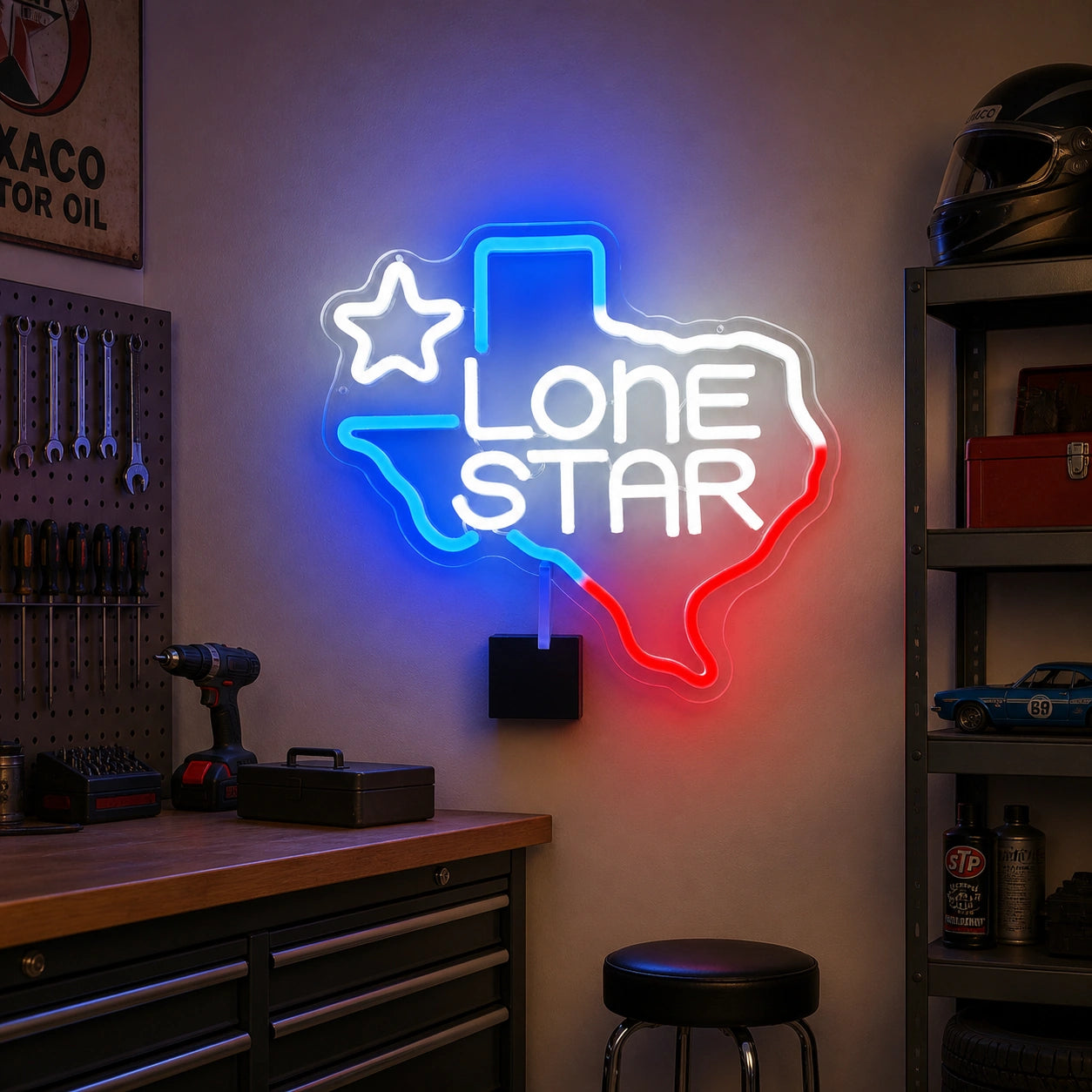 Lone Star Text Texas Outline Garage Neon Sign Vintage LED Neon Sign size image