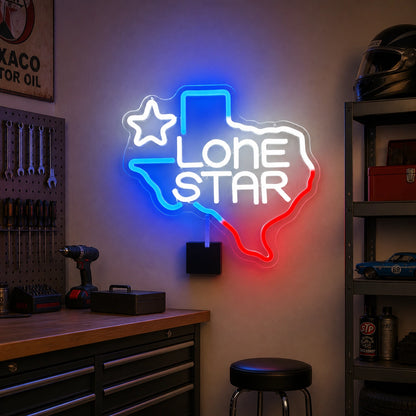 Lone Star Text Texas Outline Garage Neon Sign Vintage LED Neon Sign size image