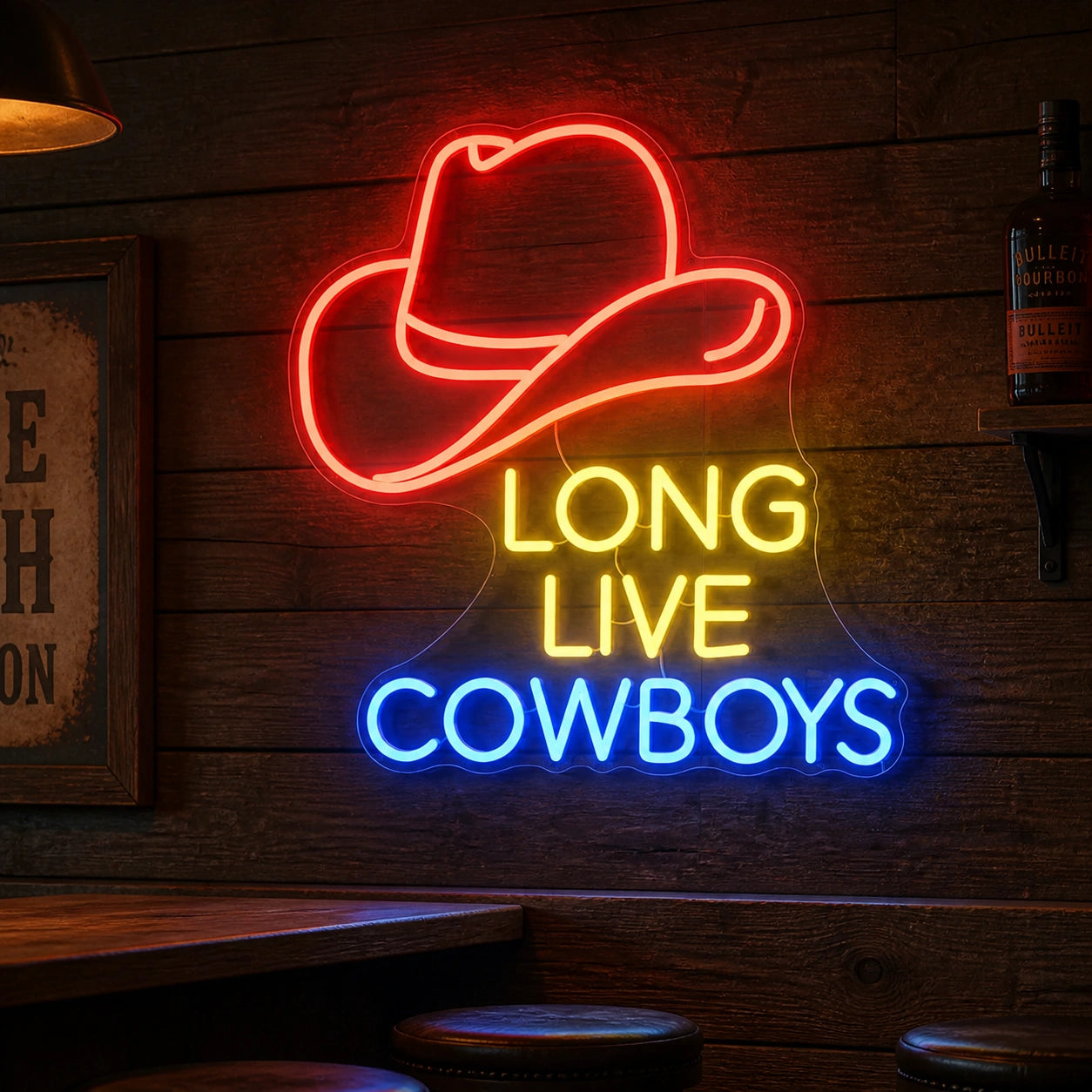 Long Live Cowboys Hat Vintage LED Neon Sign real lifestyle scene