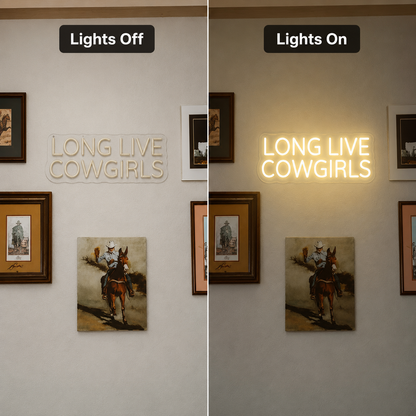 Long Live Cowgirls Hangs Wall Decor LED Neon Sign - 06 Day Night Comparison
