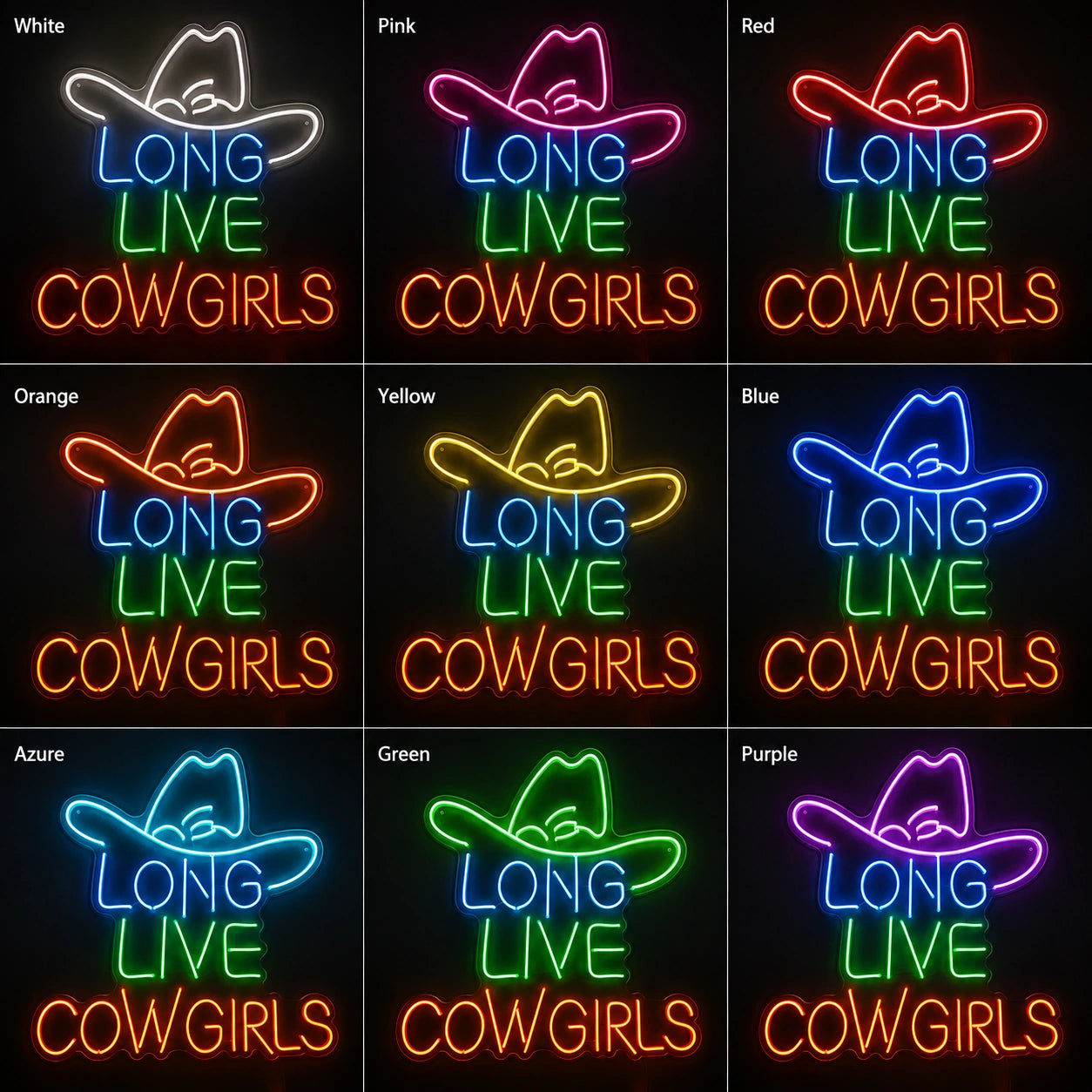 Long Live Cowgirls Neon Sign Wall Art LED Neon Sign color grid