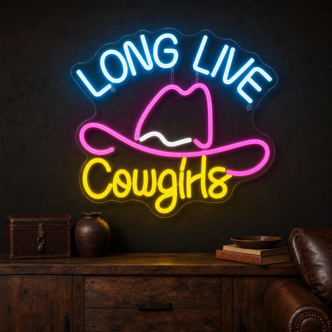 Long Live Cowgirls With Cowboy Hat LED Neon Sign high-converting product image