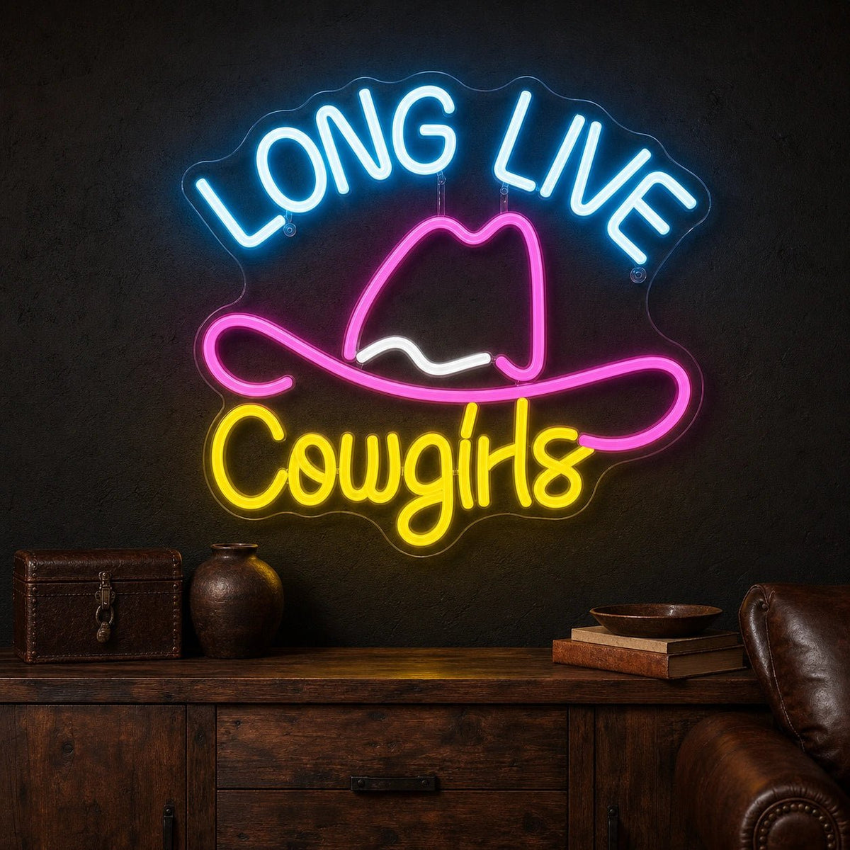 Long Live Cowgirls With Cowboy Hat LED Neon Sign - Shineneon
