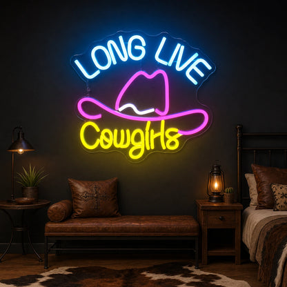 Long Live Cowgirls With Cowboy Hat LED Neon Sign Garage Neon Sign size image