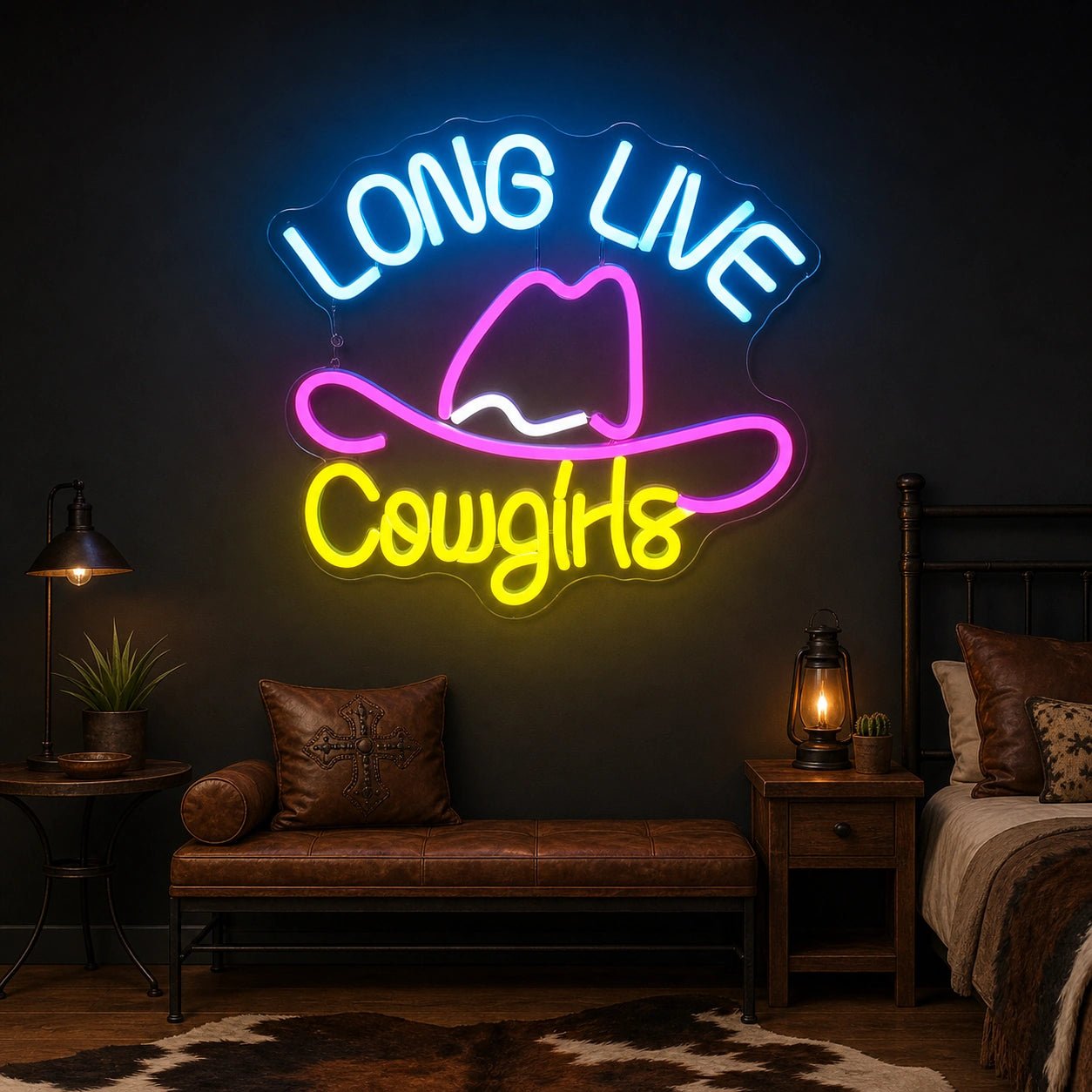 Long Live Cowgirls With Cowboy Hat LED Neon Sign Garage Neon Sign - Shineneon