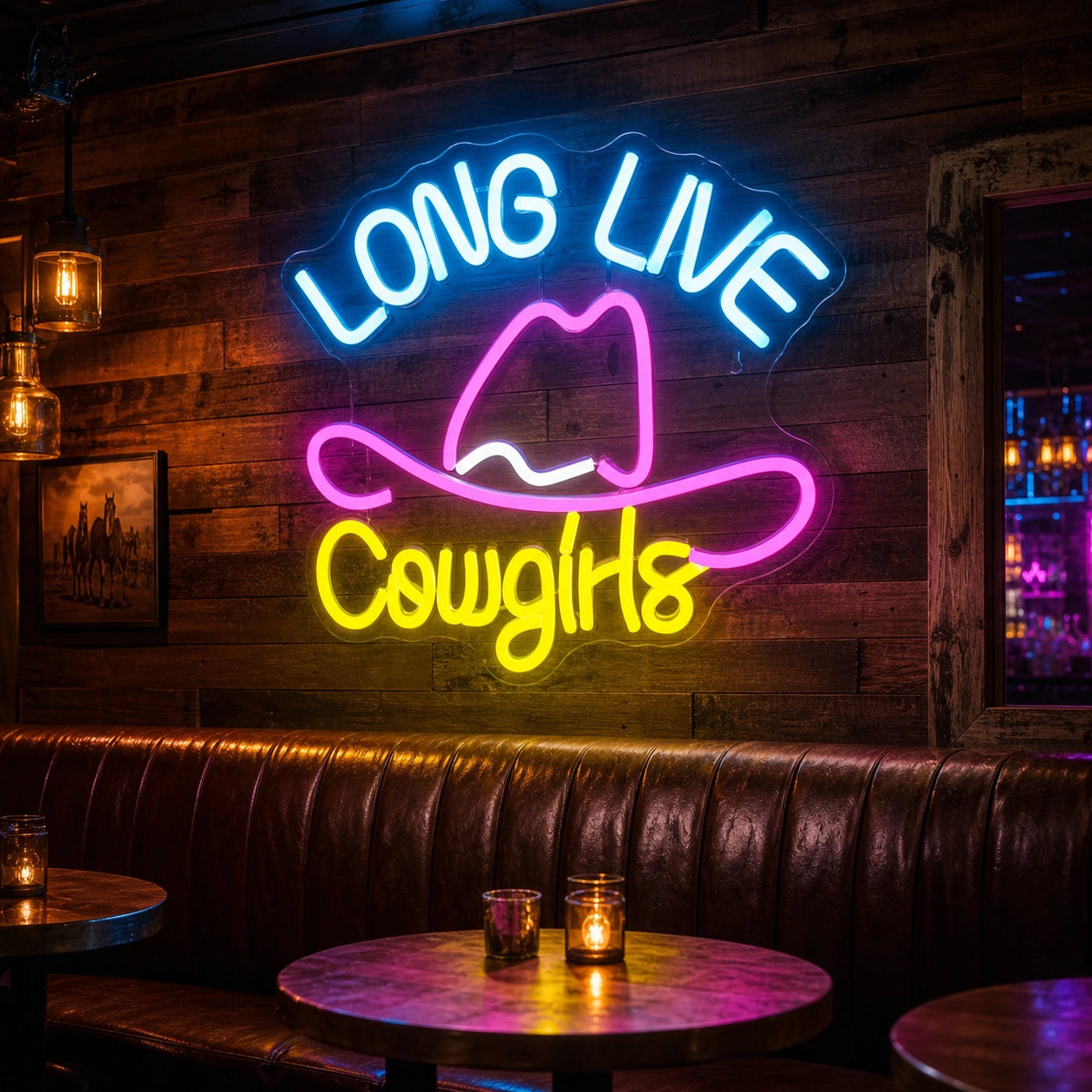 Long Live Cowgirls With Cowboy Hat LED Neon Sign Home Garage Wall Decoration high-converting product image