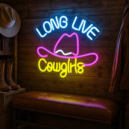 Long Live Cowgirls With Cowboy Hat LED Neon Sign Home Garage Wall Decoration real lifestyle scene
