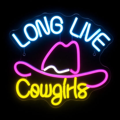 Long Live Cowgirls With Cowboy Hat LED Neon Sign Home Garage Wall Decoration main product image