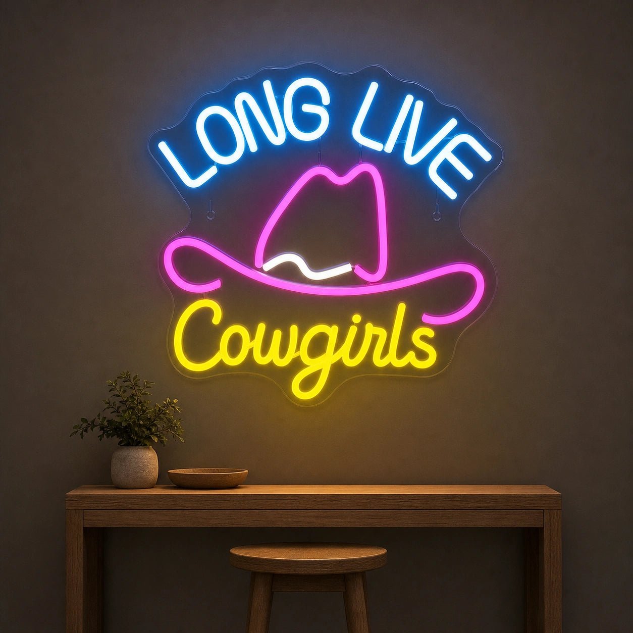 Long Live Cowgirls With Cowboy Hat LED Neon Sign Man Cave Neon Sign - Shineneon