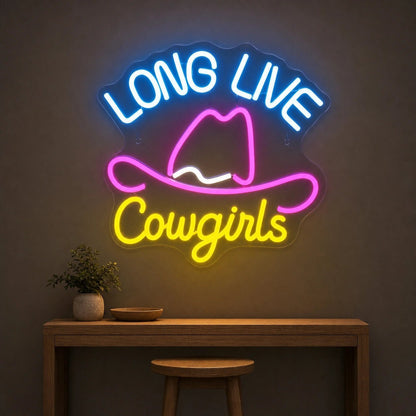 Long Live Cowgirls With Cowboy Hat LED Neon Sign Man Cave Neon Sign - Shineneon