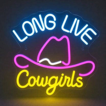 Long Live Cowgirls With Cowboy Hat LED Neon Sign Man Cave Neon Sign - Shineneon