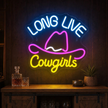 Long Live Cowgirls With Cowboy Hat LED Neon Sign Man Cave Neon Sign - Shineneon