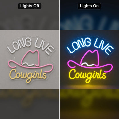 Long Live Cowgirls With Cowboy Hat LED Neon Sign Man Cave Neon Sign - Shineneon