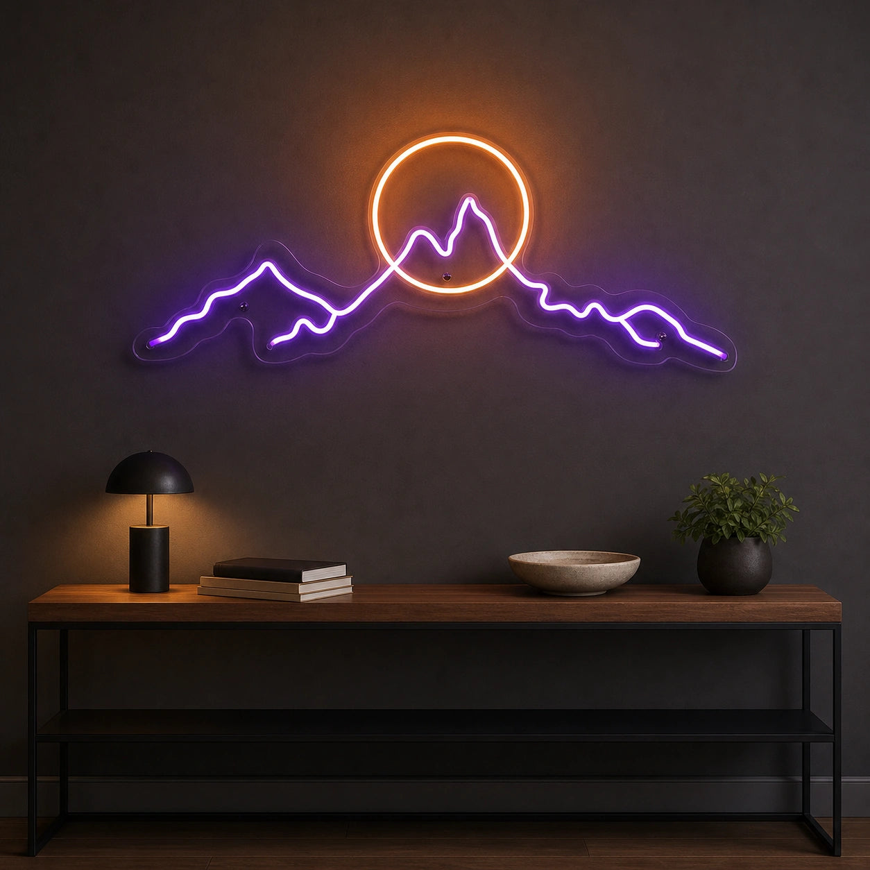 Long Mountain Ridge And Sun Man Cave LED Neon Sign size image