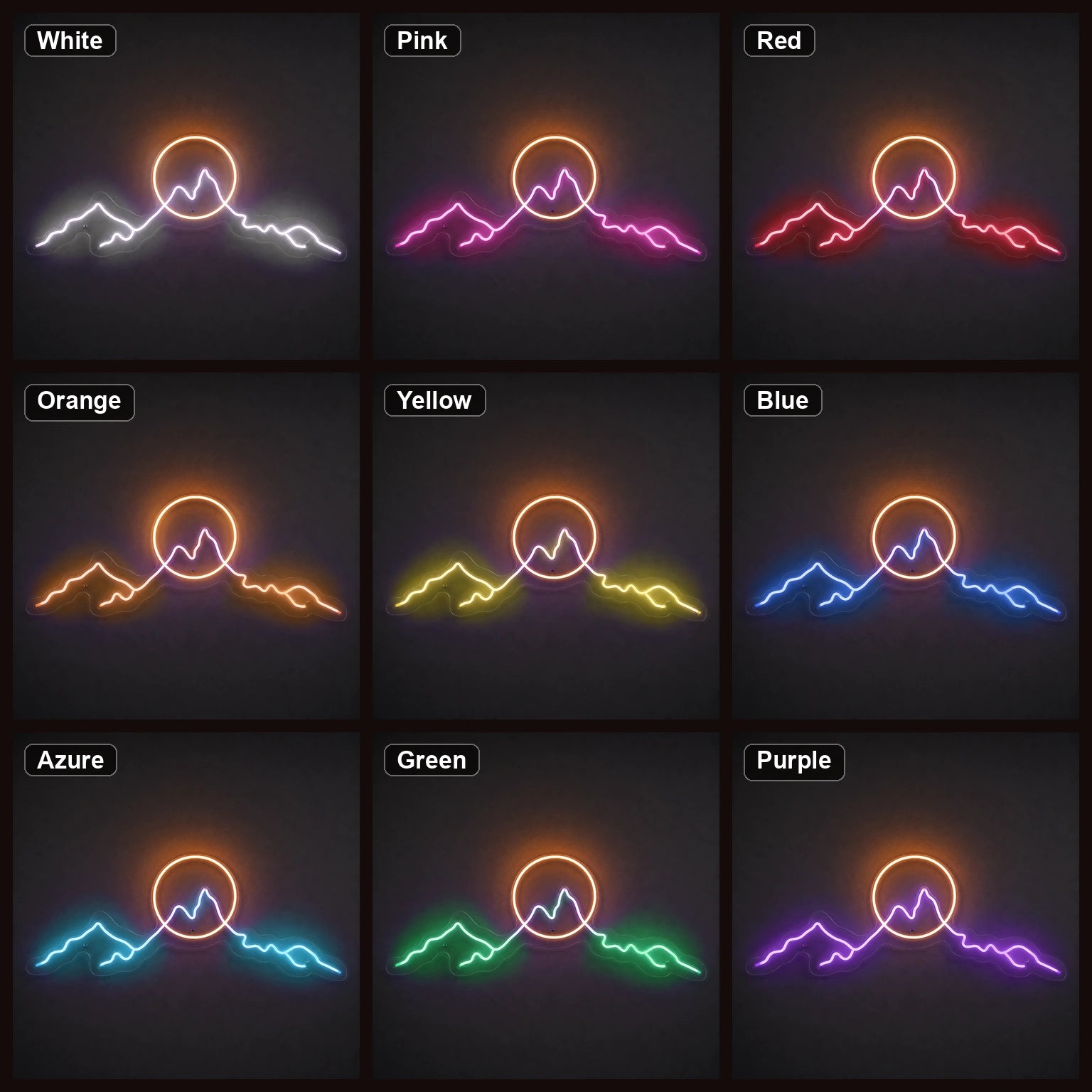 Long Mountain Ridge And Sun Man Cave LED Neon Sign color grid