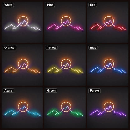 Long Mountain Ridge And Sun Man Cave LED Neon Sign color grid