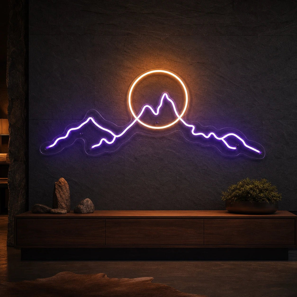 Long Mountain Ridge And Sun Man Cave LED Neon Sign - Shineneon