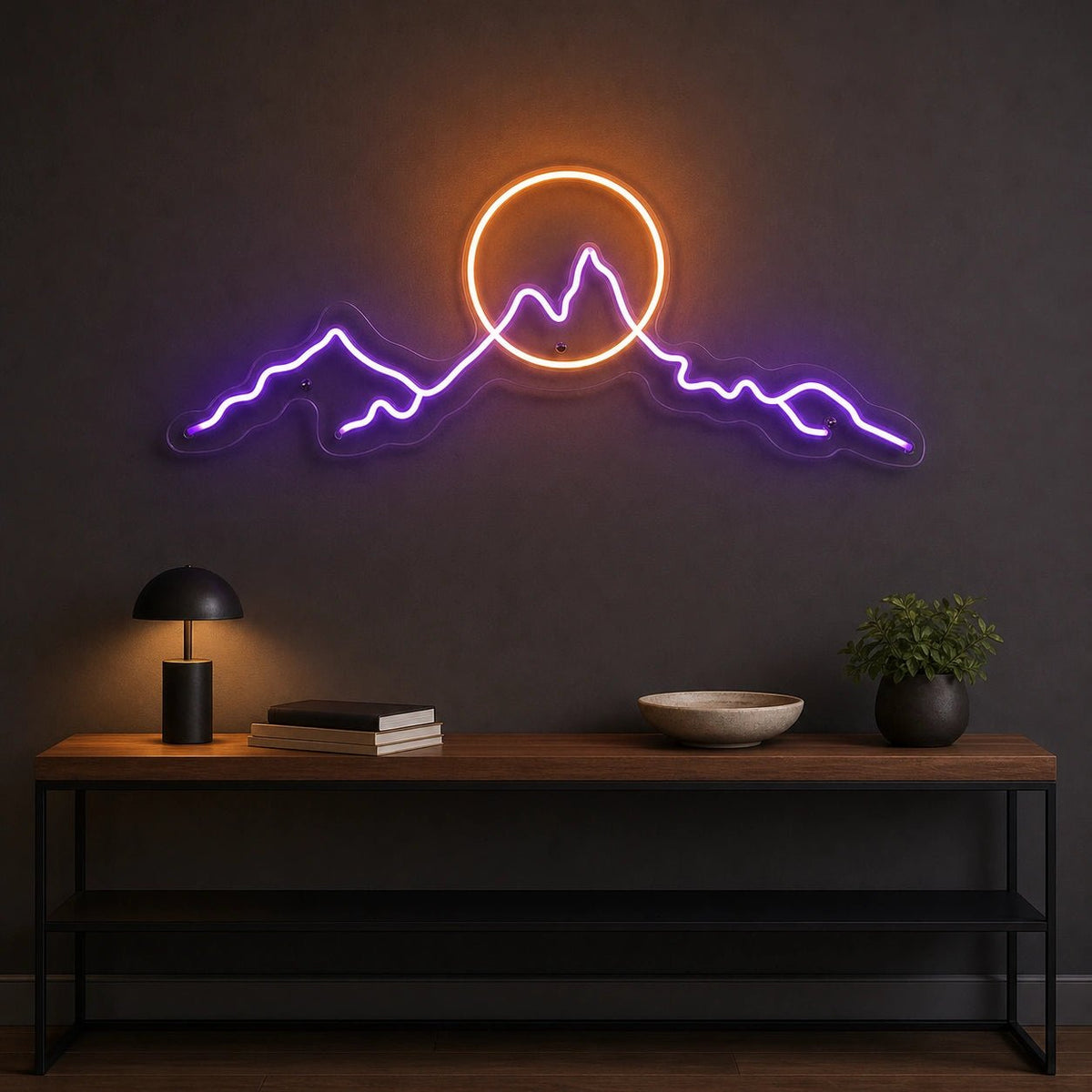 Long Mountain Ridge And Sun Man Cave LED Neon Sign - Shineneon