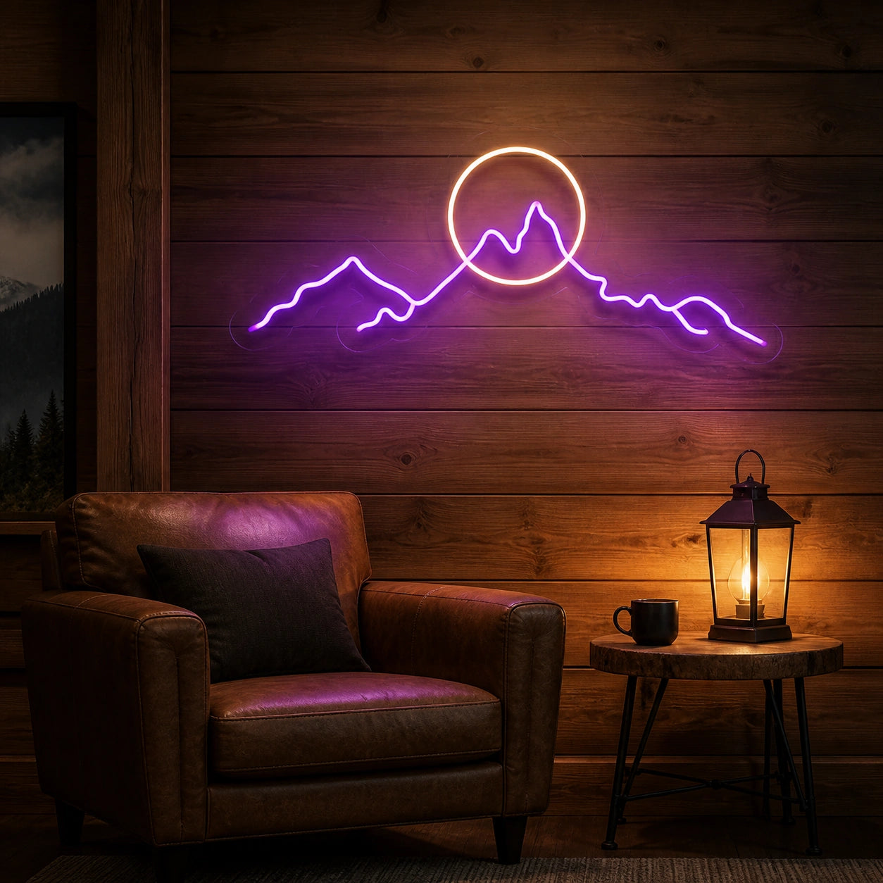Long Mountain Ridge And Sun Man Cave LED Neon Sign Home Garage Wall Decoration real lifestyle scene