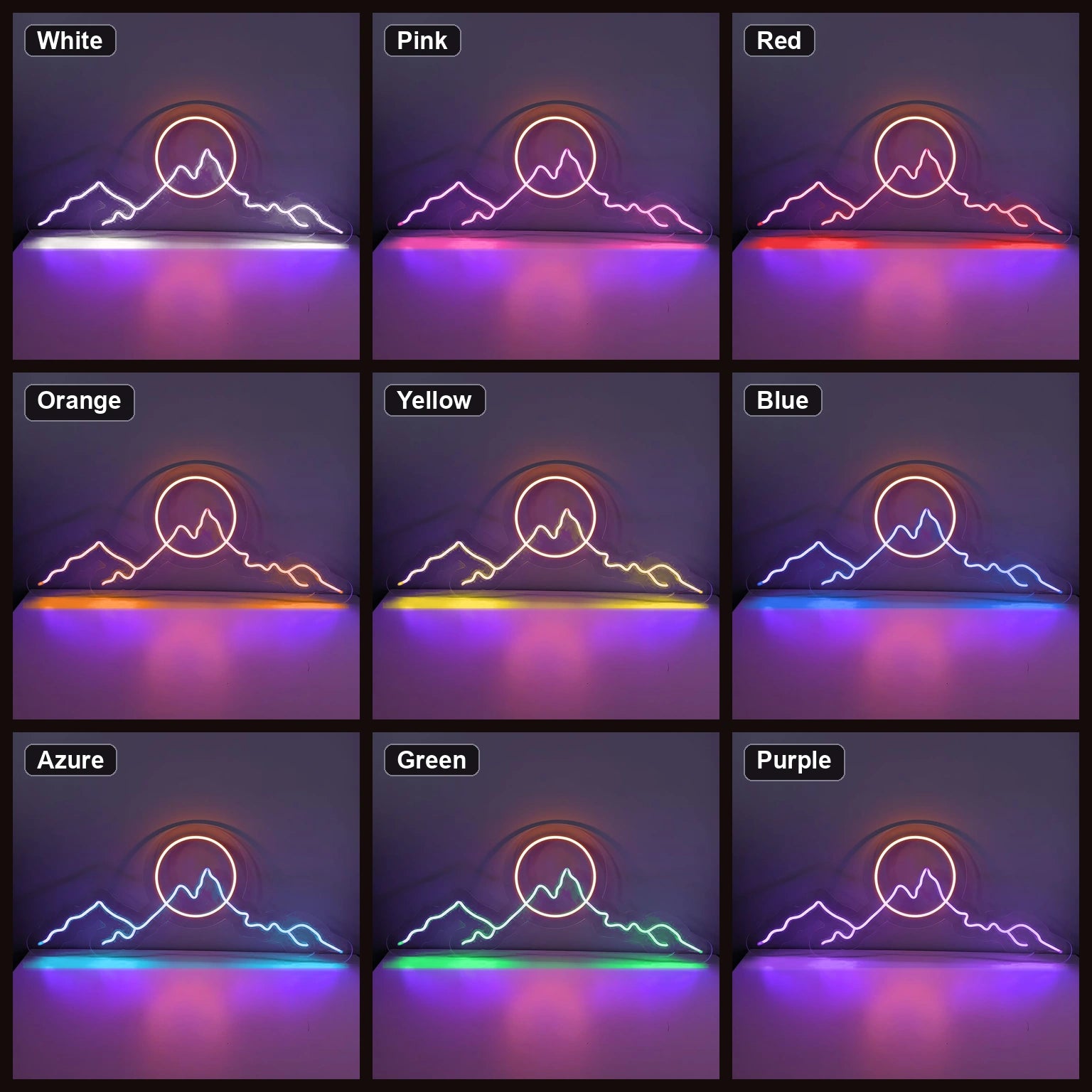 Long Mountain Ridge And Sun Man Cave LED Neon Sign Home Garage Wall Decoration color grid