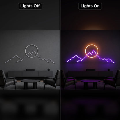 Long Mountain Ridge And Sun Man Cave LED Neon Sign Home Garage Wall Decoration day and night comparison
