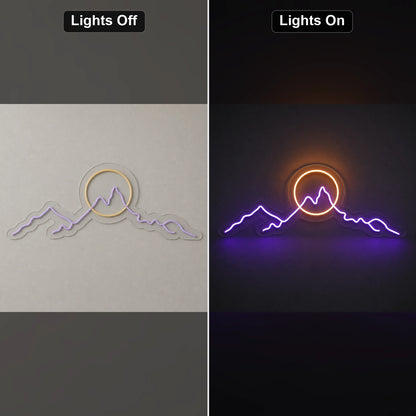 Long Mountain Ridge And Sun Man Cave LED Neon Sign Man Cave Neon Sign day and night comparison