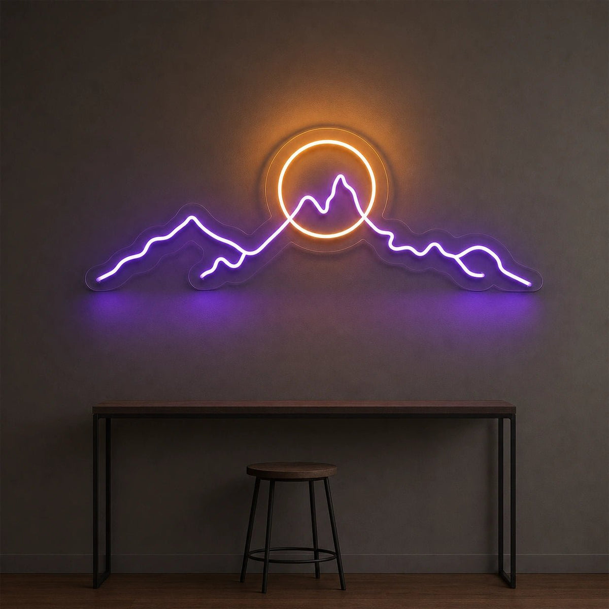 Long Mountain Ridge And Sun Man Cave LED Neon Sign Man Cave Neon Sign - Shineneon