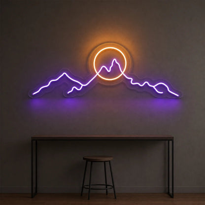 Long Mountain Ridge And Sun Man Cave LED Neon Sign Man Cave Neon Sign - Shineneon