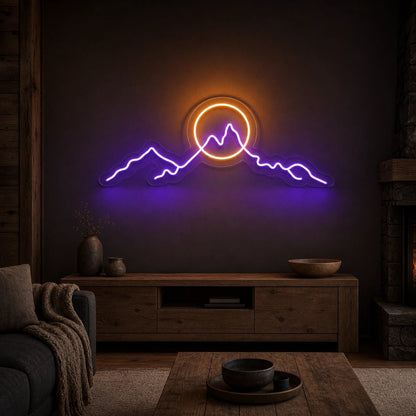 Long Mountain Ridge And Sun Man Cave LED Neon Sign Man Cave Neon Sign - Shineneon