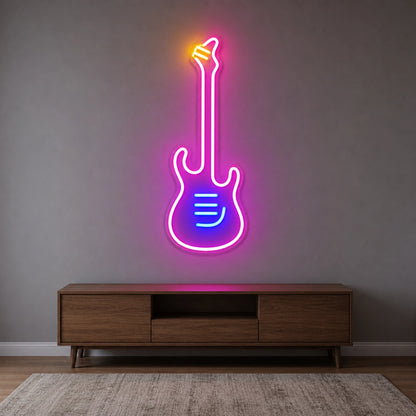 Long Neck Electric Guitar LED Neon Sign size image