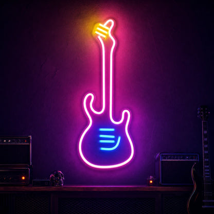 Long Neck Electric Guitar LED Neon Sign Home Garage Wall Decoration high-converting product image