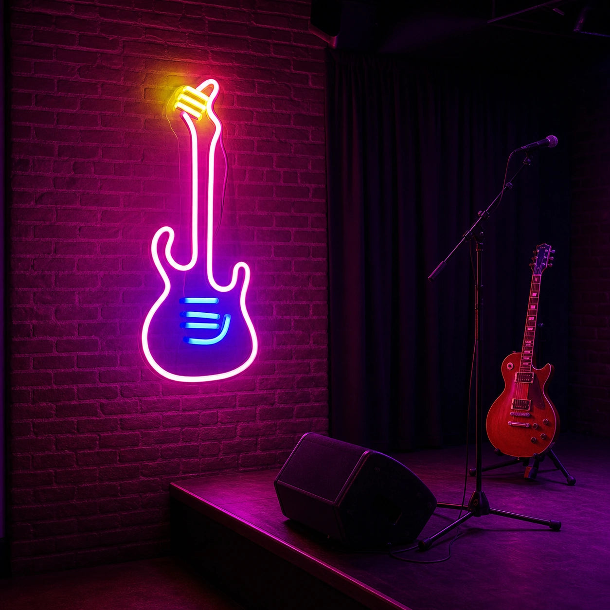 Long Neck Electric Guitar LED Neon Sign Home Garage Wall Decoration real lifestyle scene