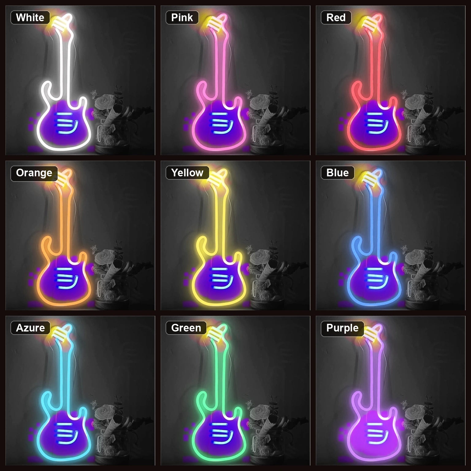 Long Neck Electric Guitar LED Neon Sign Home Garage Wall Decoration color grid
