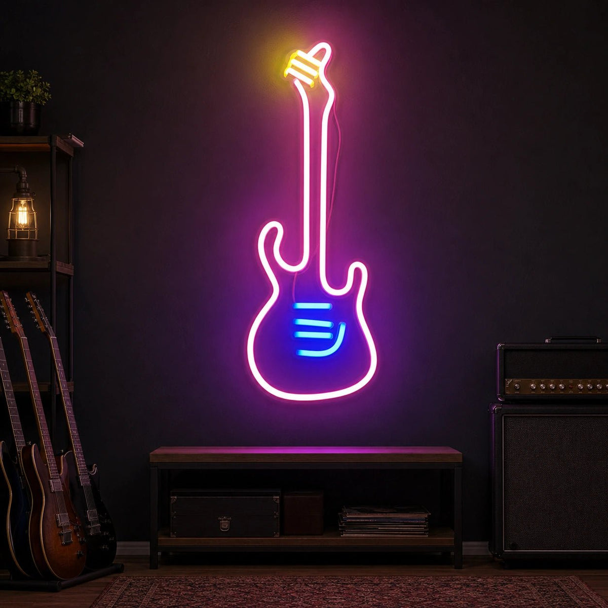 Long Neck Electric Guitar LED Neon Sign Home Garage Wall Decoration - Shineneon